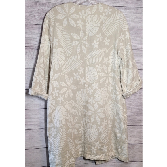 Tahari Womens Cardigan Sweater Size M Linen Blend Beige Cream Open Front Floral - Picture 7 of 12